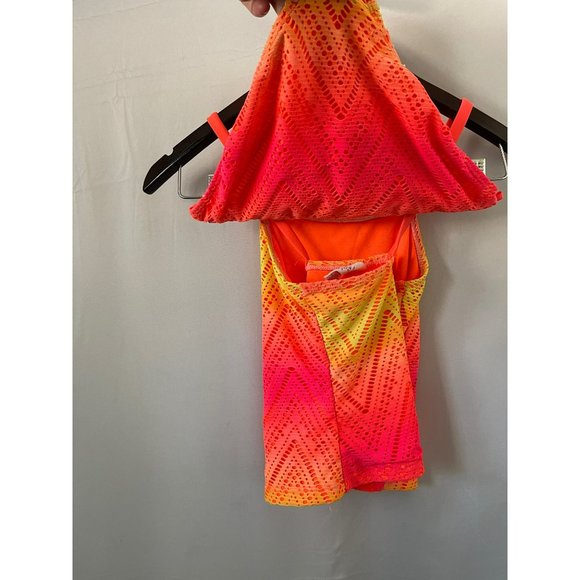 OP Vibrant Orange/Pink Chevron Eyelet Design Tankini/Bottoms 2-Piece Swimsuit - Picture 3 of 9